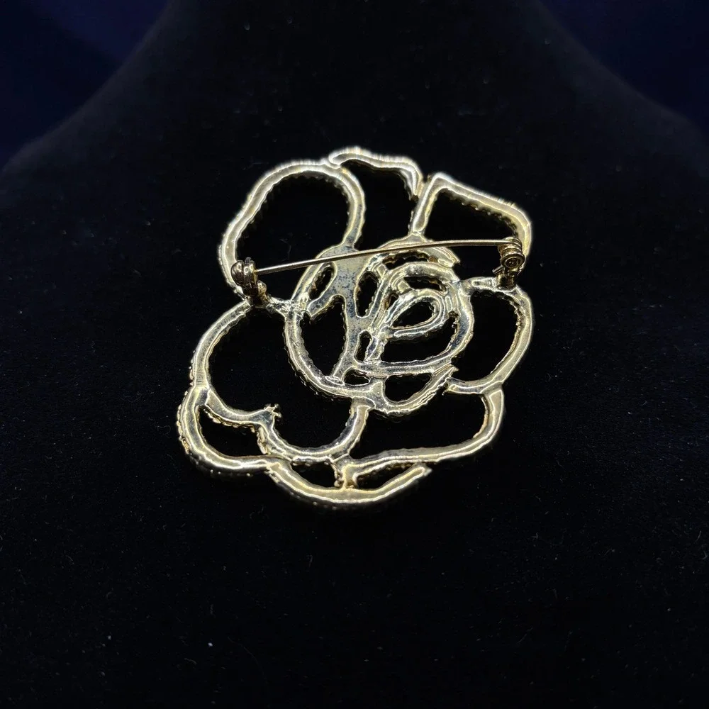 Sonoma Goods For Life Turquoise Rose Brooch Gold Tone‎ Floral Beaded Pin